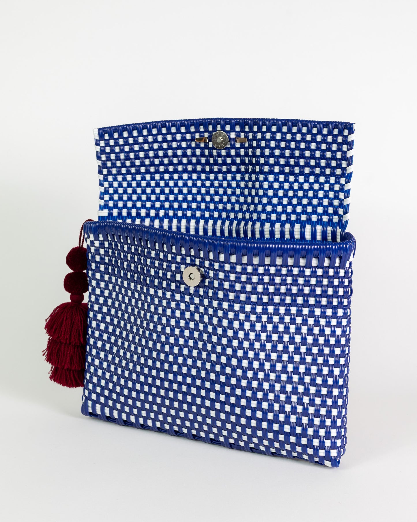 Navy and White Checkered Clutch