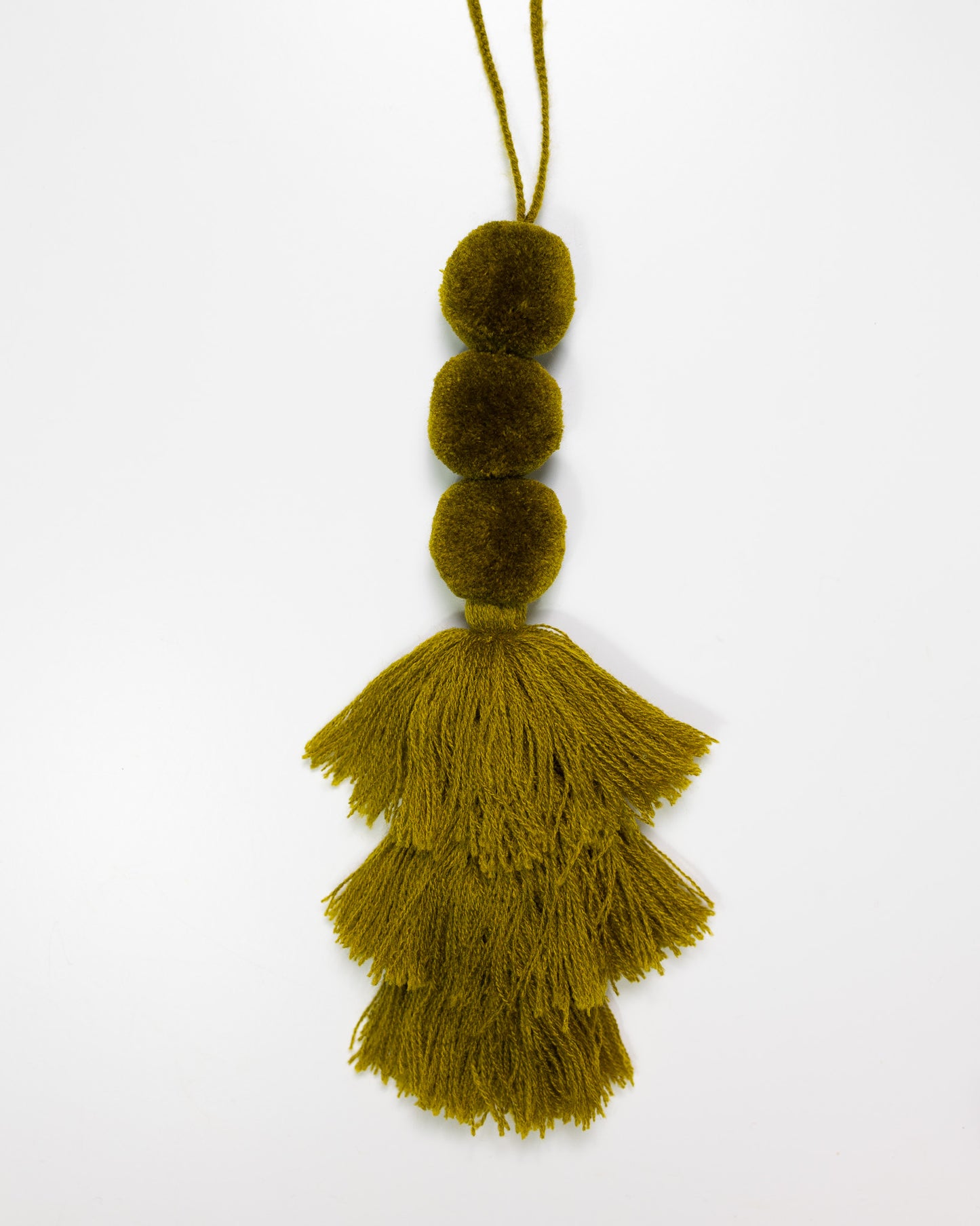 Triple Pom Tassel Bag Charm - Olive Gold