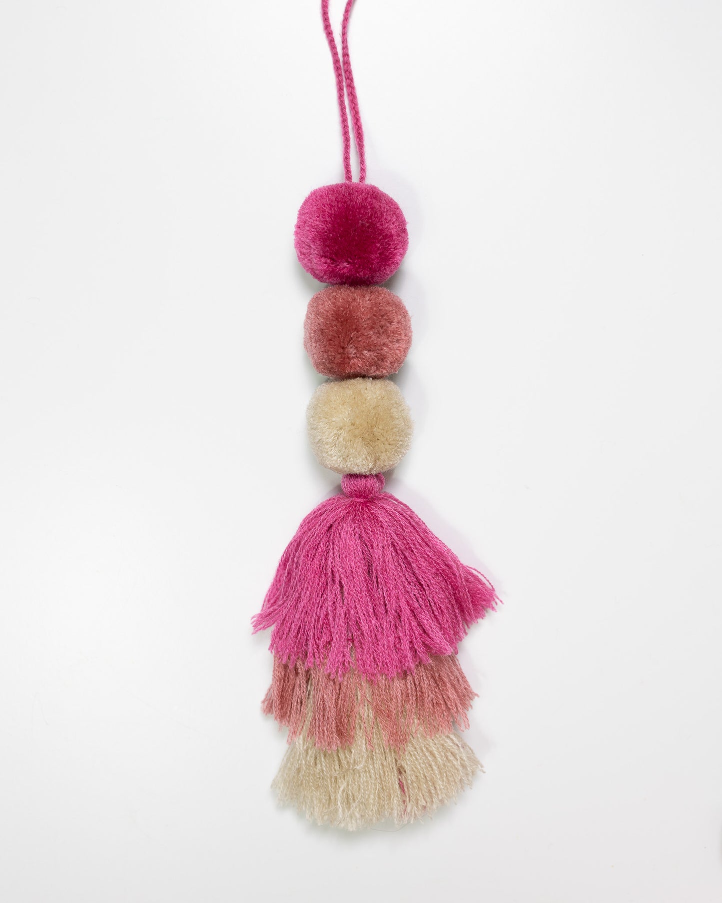 Triple Pom Tassel Bag Charm - Pink and Cream Mixed
