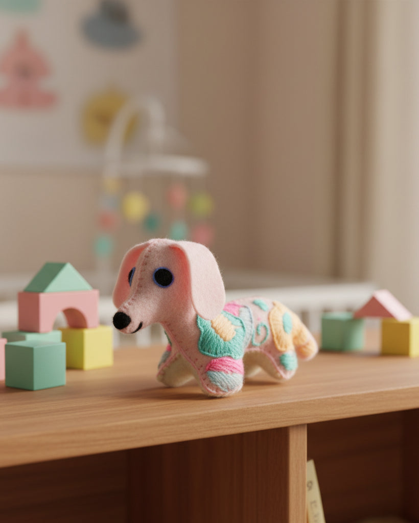 Mini Light Pink Handmade Plush Stuffed Dog