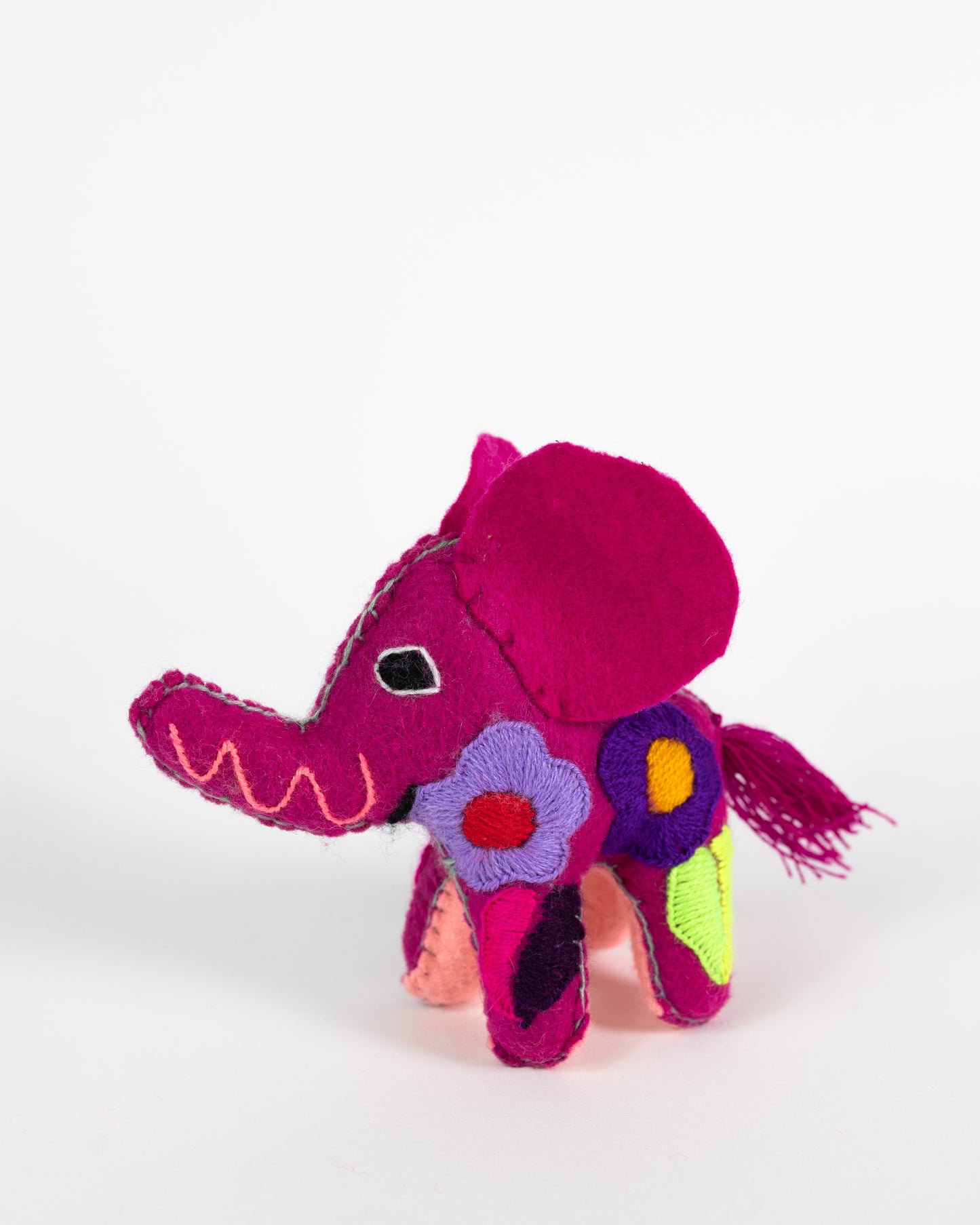 Mini Magenta Handmade Plush Stuffed Elephant