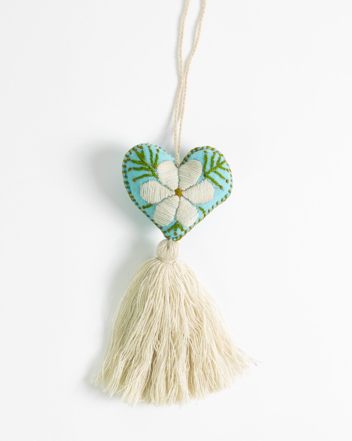 Cream Flower Heart Tassel Bag Charm