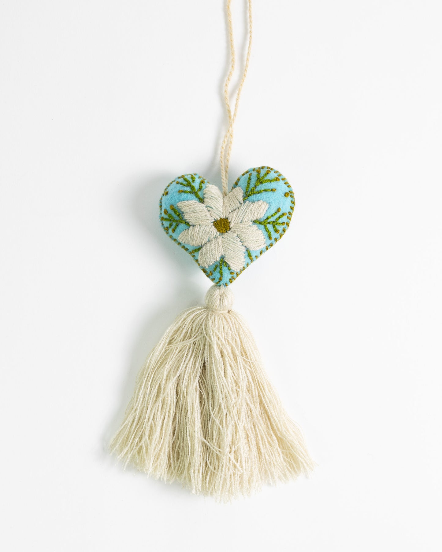 Cream Flower Heart Tassel Bag Charm