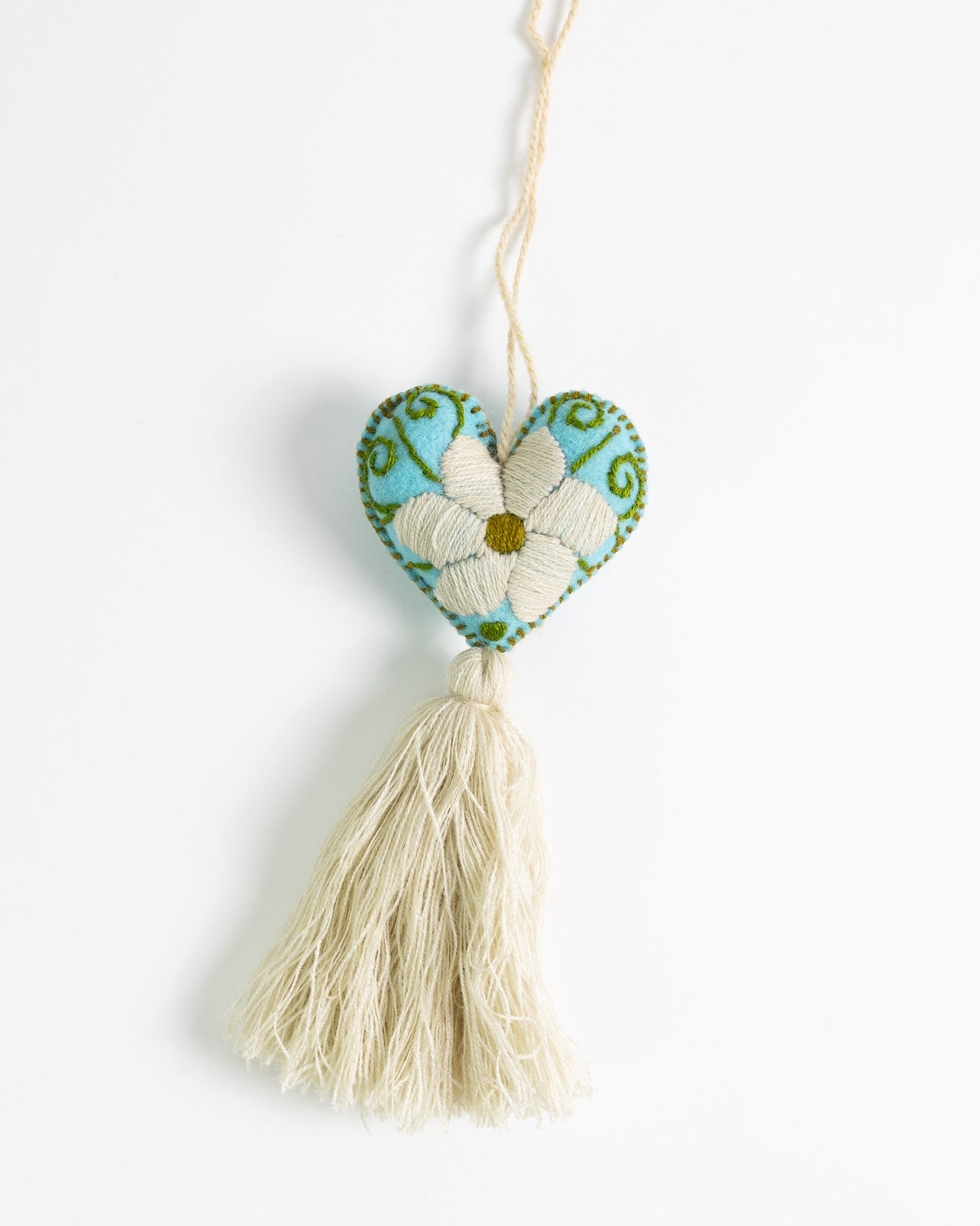 Cream Flower Heart Tassel Bag Charm