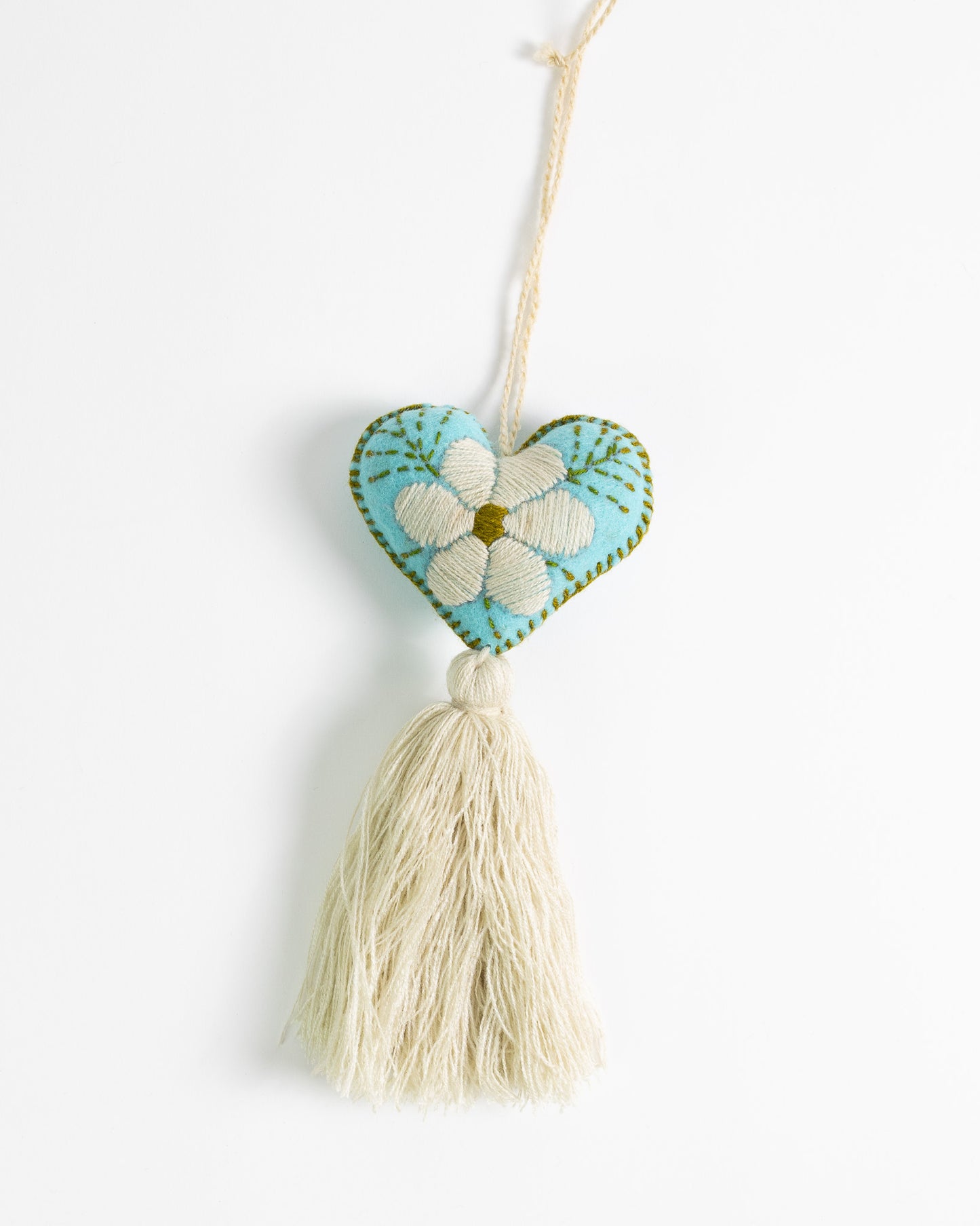 Cream Flower Heart Tassel Bag Charm