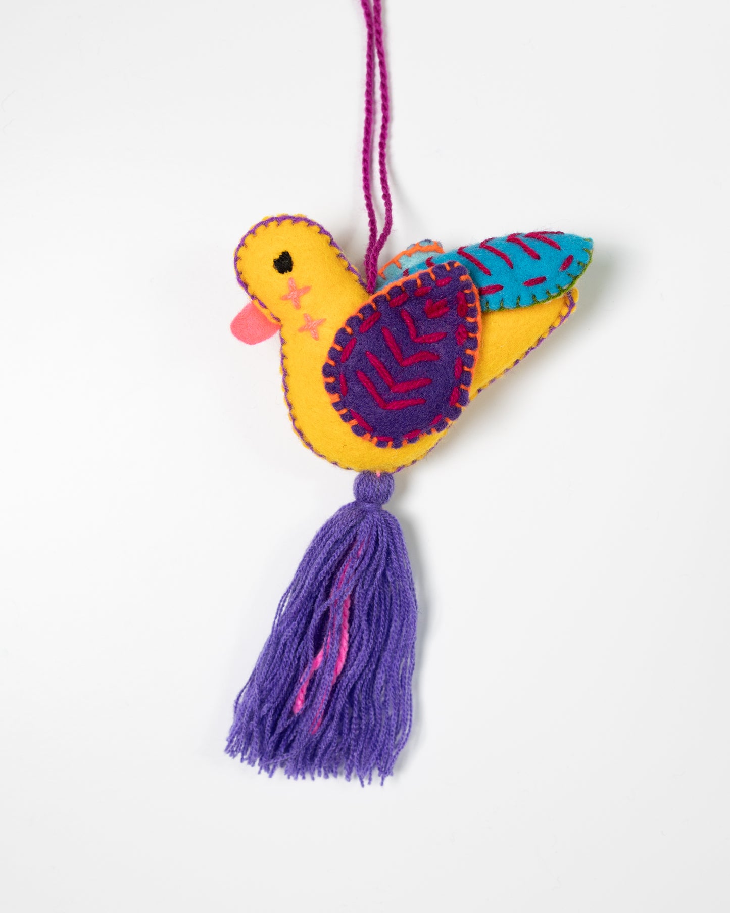 Yellow Hummingbird Bag Charm with Purple Tassel