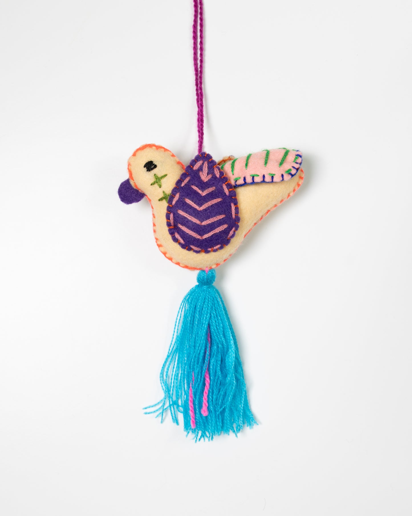 Cream Hummingbird Bag Charm with Blue Tassel
