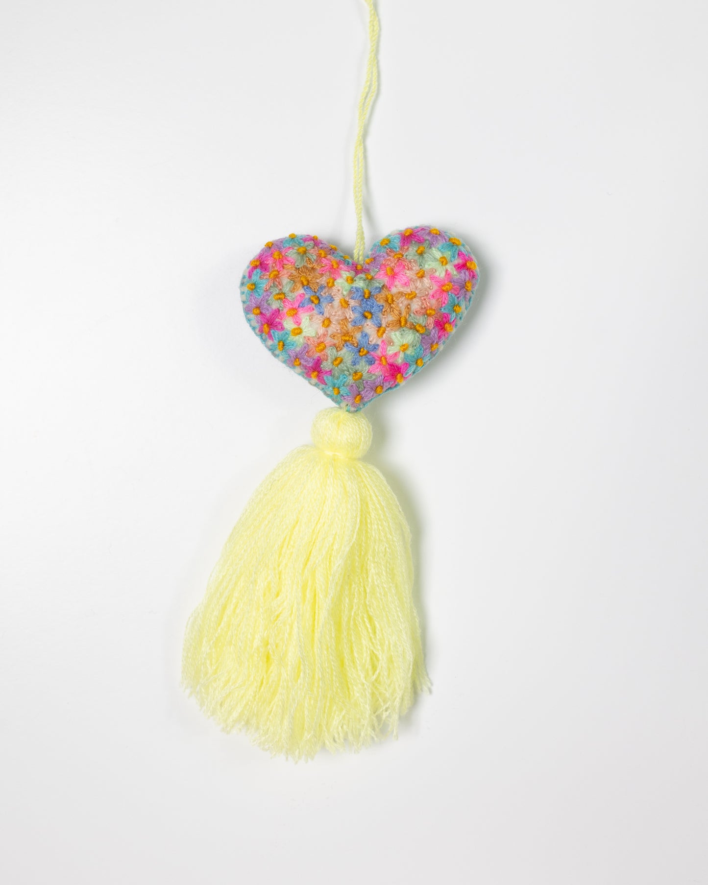 Colorful Flower Heart Tassel Bag Charm - Yellow