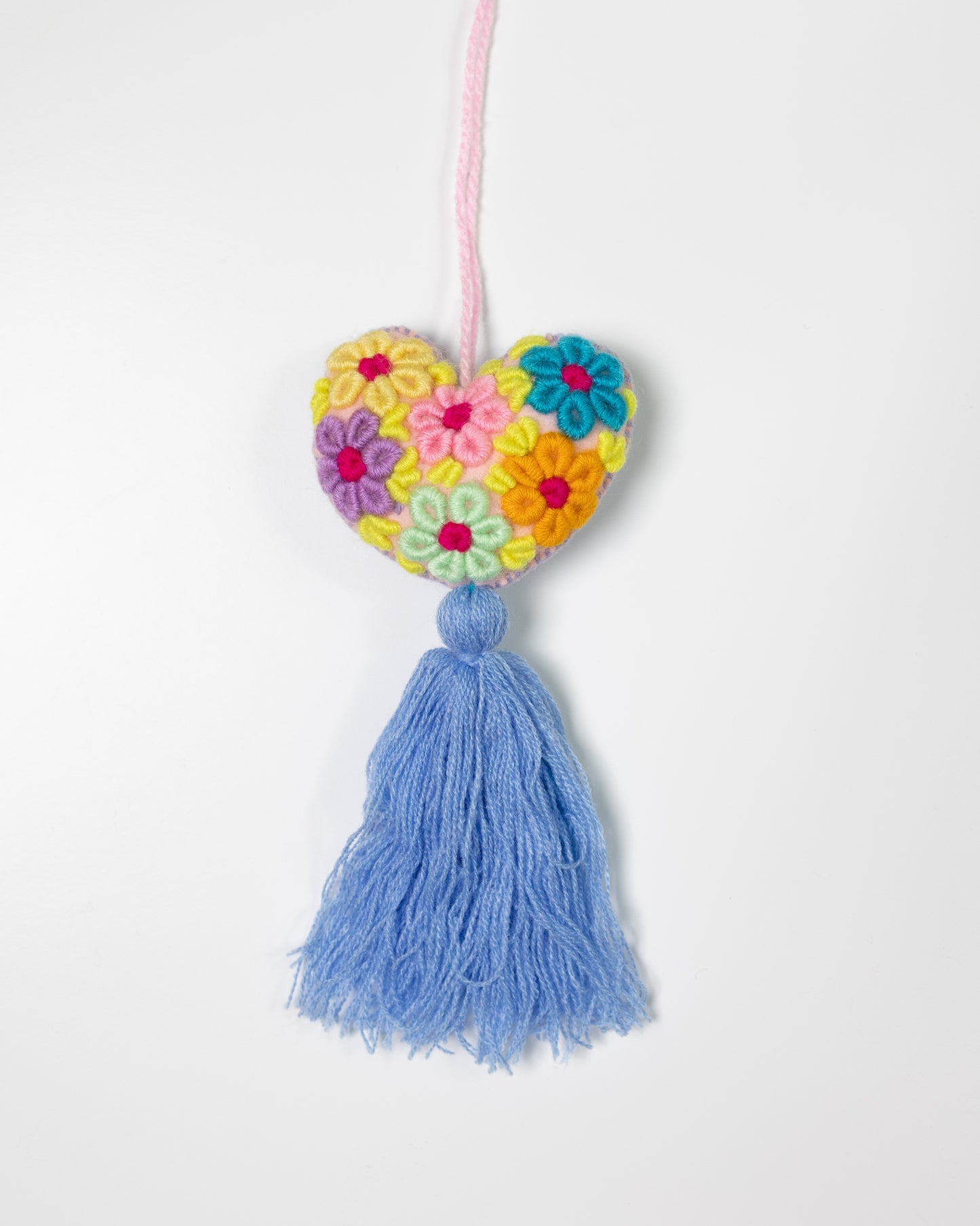 Whimsical Floral Pastel Tassel Bag Charm - Sky Blue