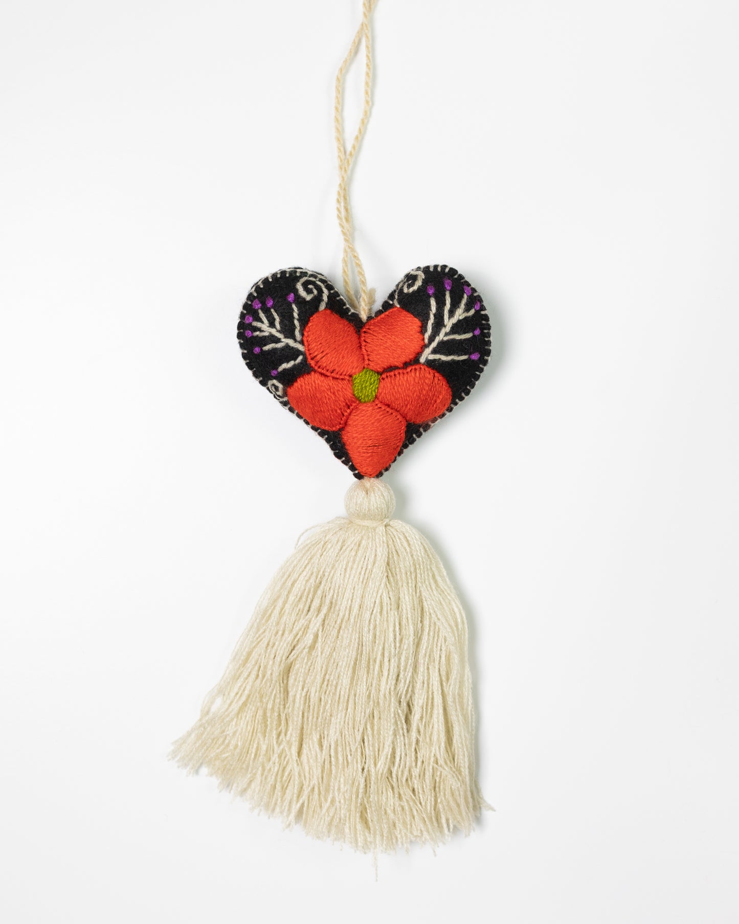 Bold Floral Heart Tassel Bag Charm - orange