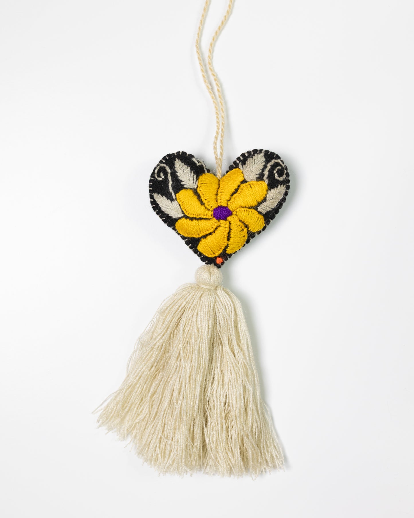 Bold Floral Heart Tassel Bag Charm - Yellow
