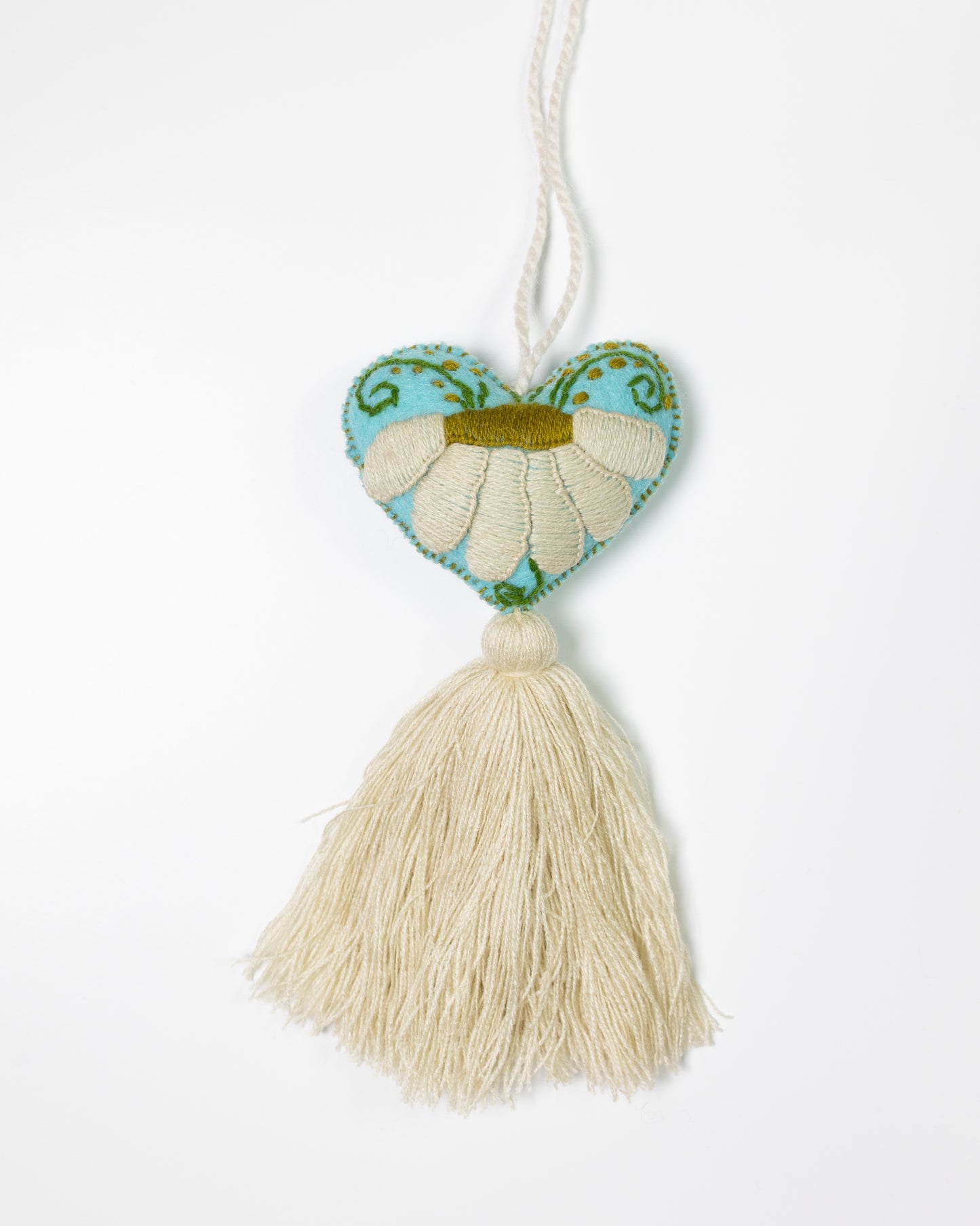 Cream Flower Heart Tassel Bag Charm