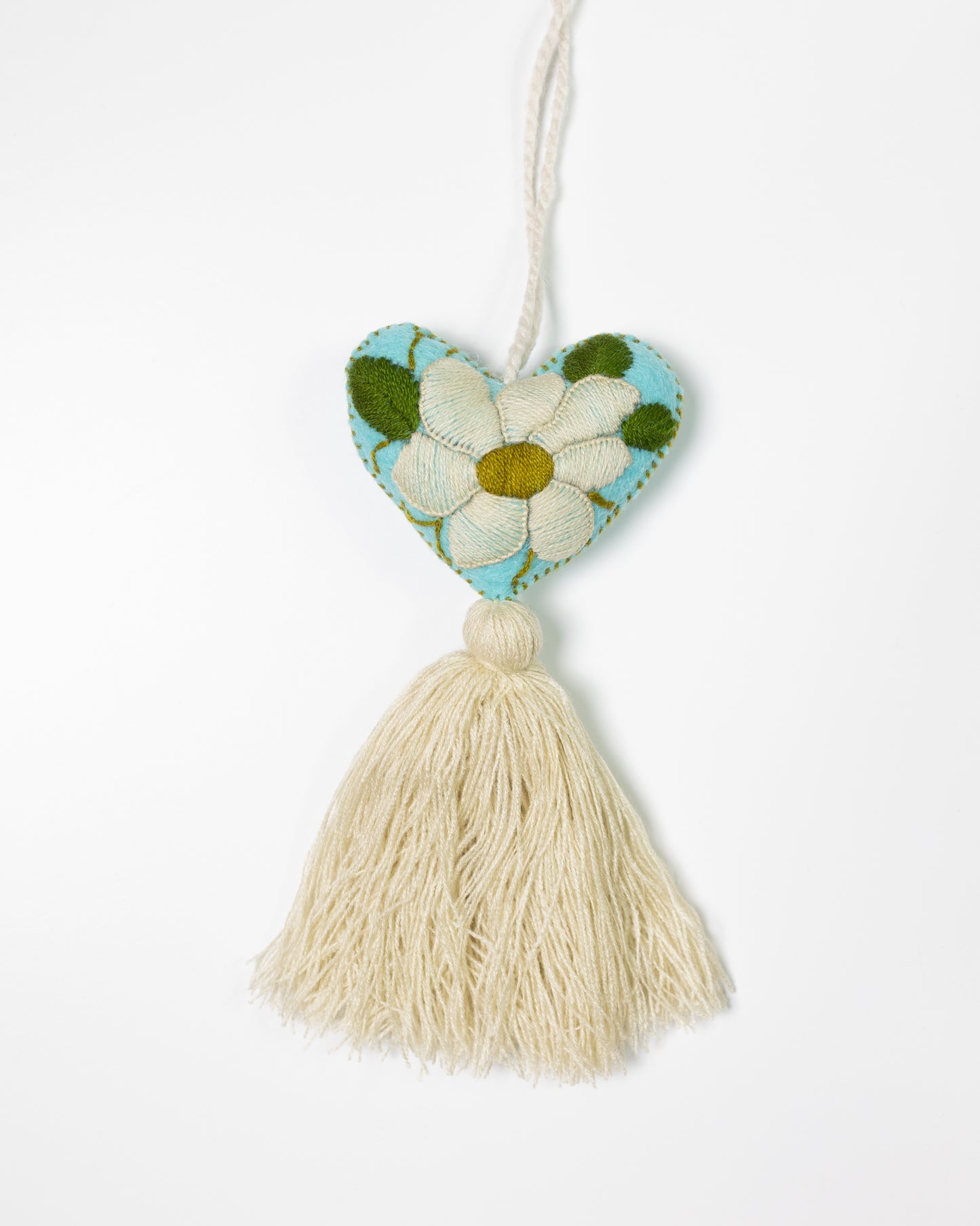 Cream Flower Heart Tassel Bag Charm