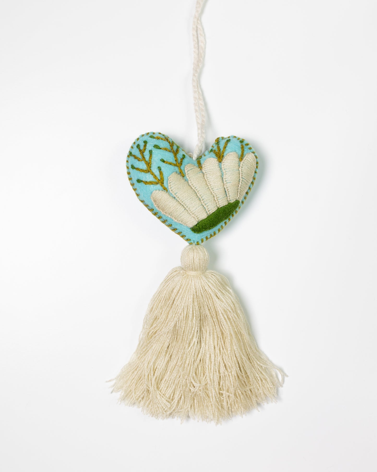 Cream Flower Heart Tassel Bag Charm