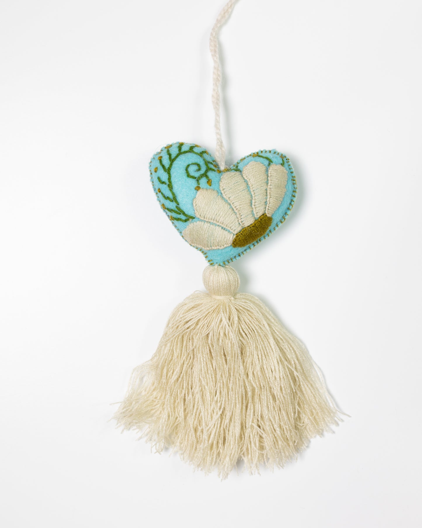 Cream Flower Heart Tassel Bag Charm