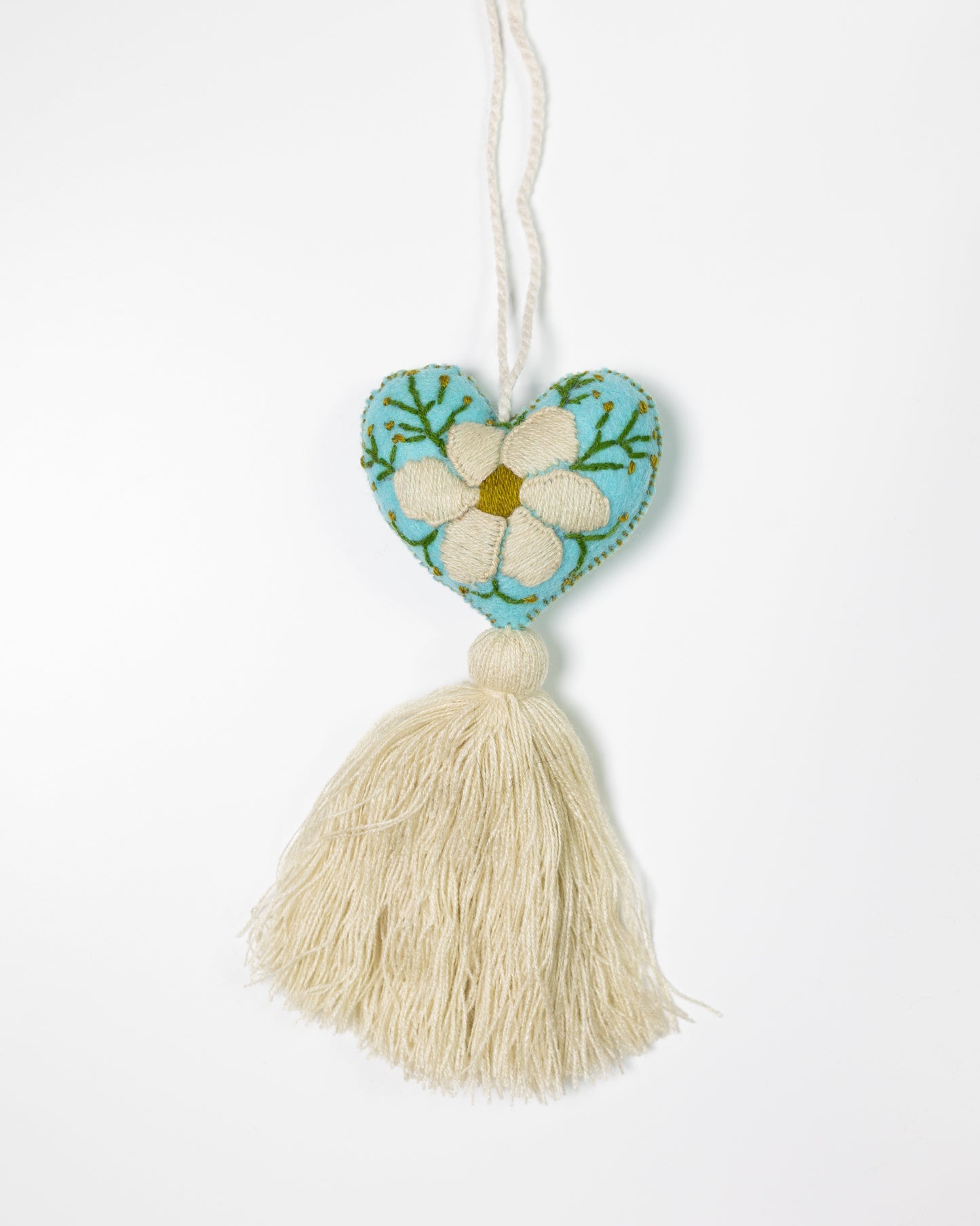 Cream Flower Heart Tassel Bag Charm