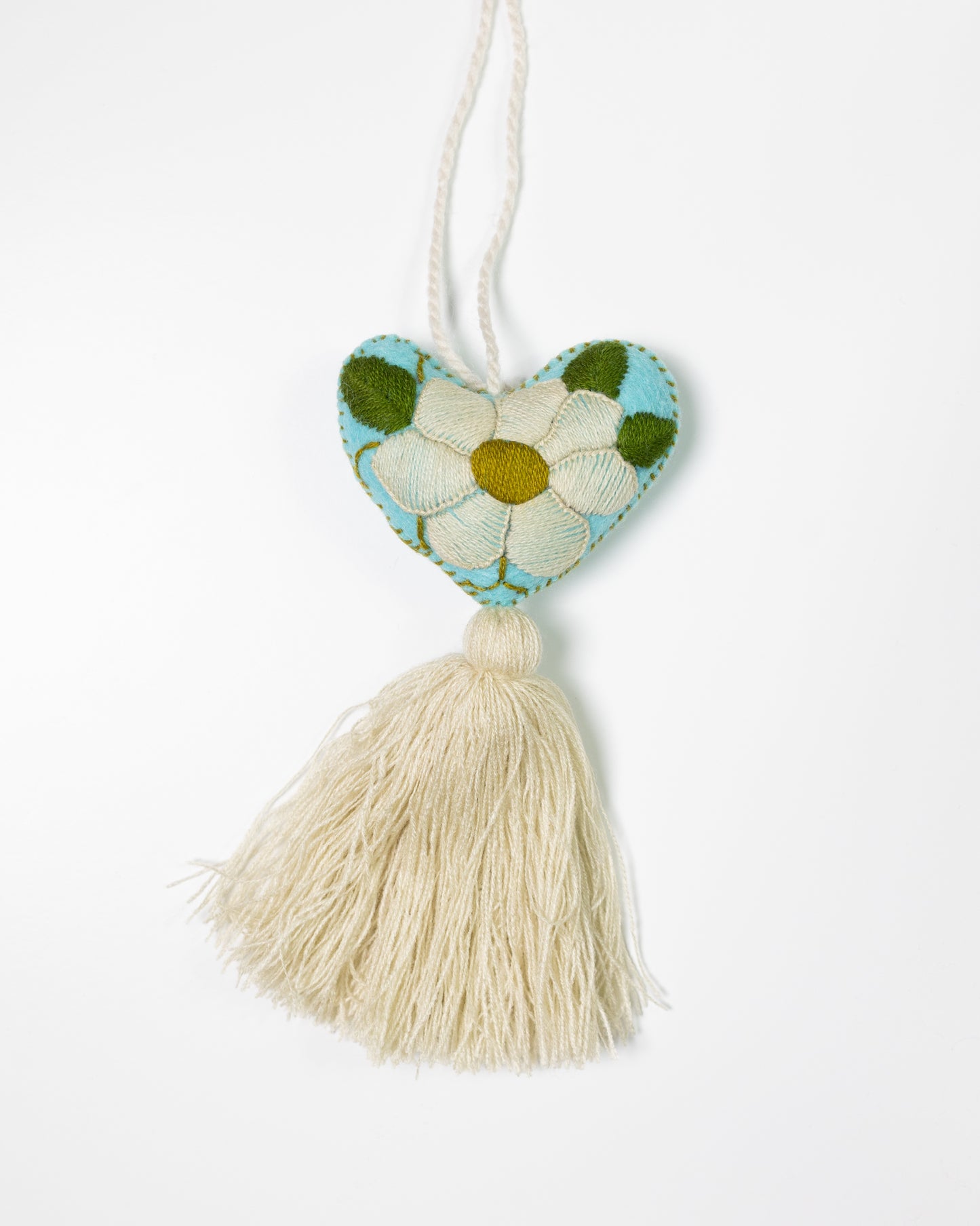 Cream Flower Heart Tassel Bag Charm