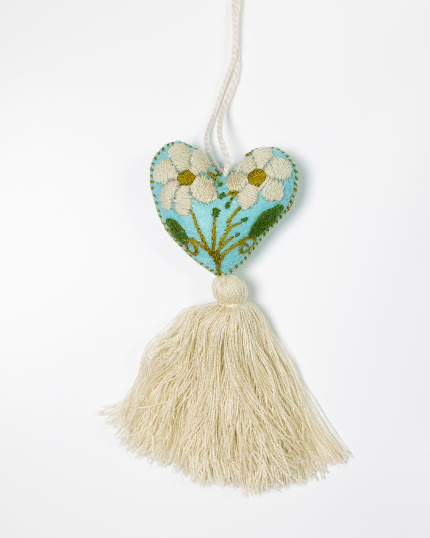 Cream Flower Heart Tassel Bag Charm