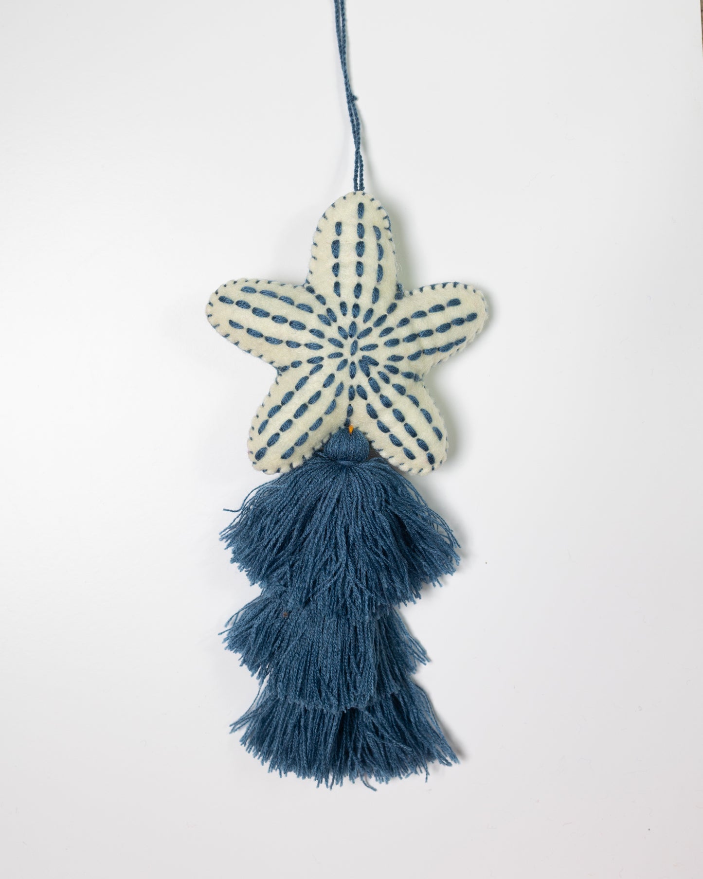 Nautical Starfish Cascade Tassel Bag Charm - Denim Blue