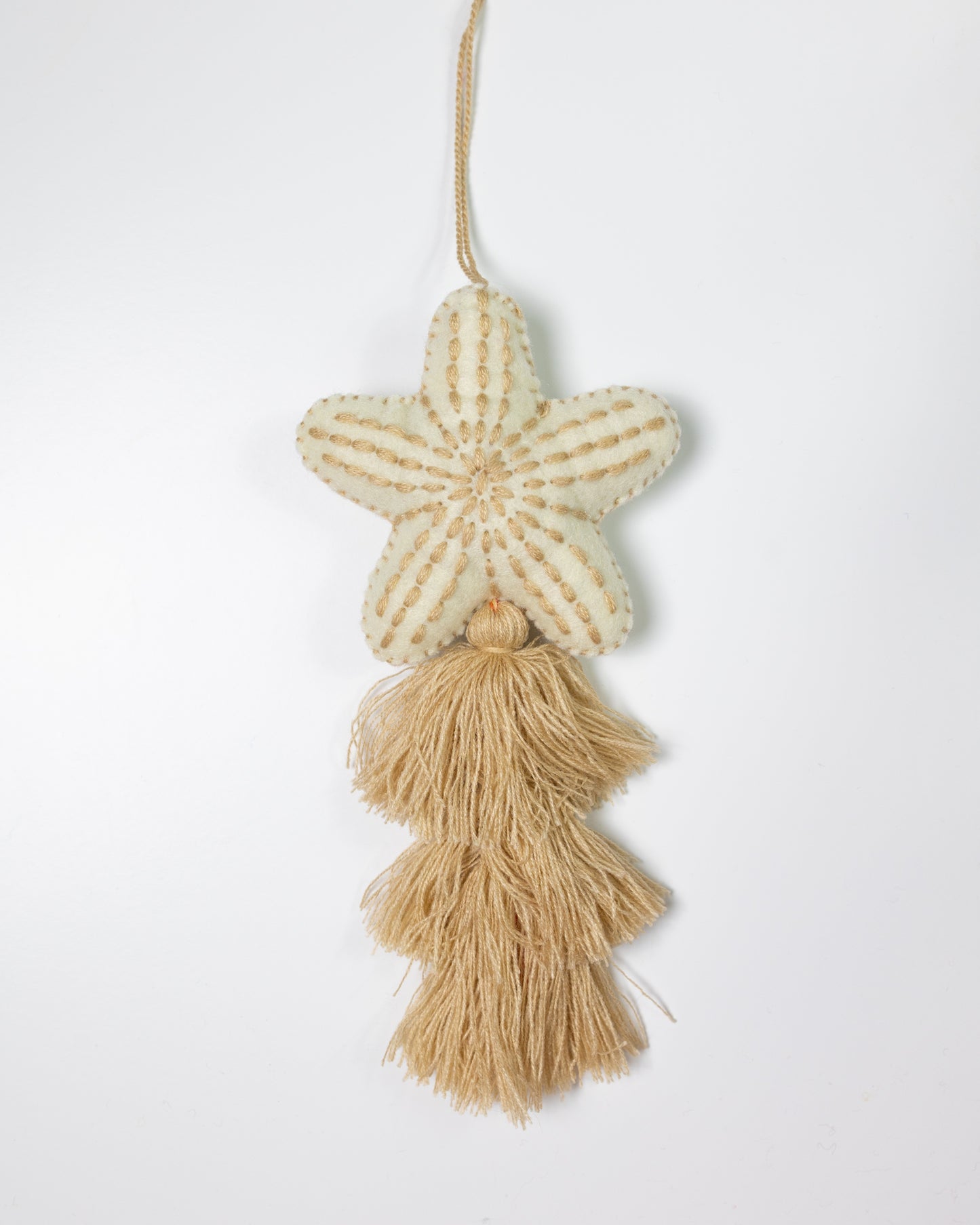 Nautical Starfish Cascade Tassel Bag Charm - Cream