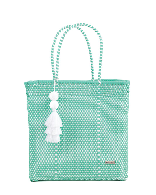 Teal and White Checkered Playera Tote