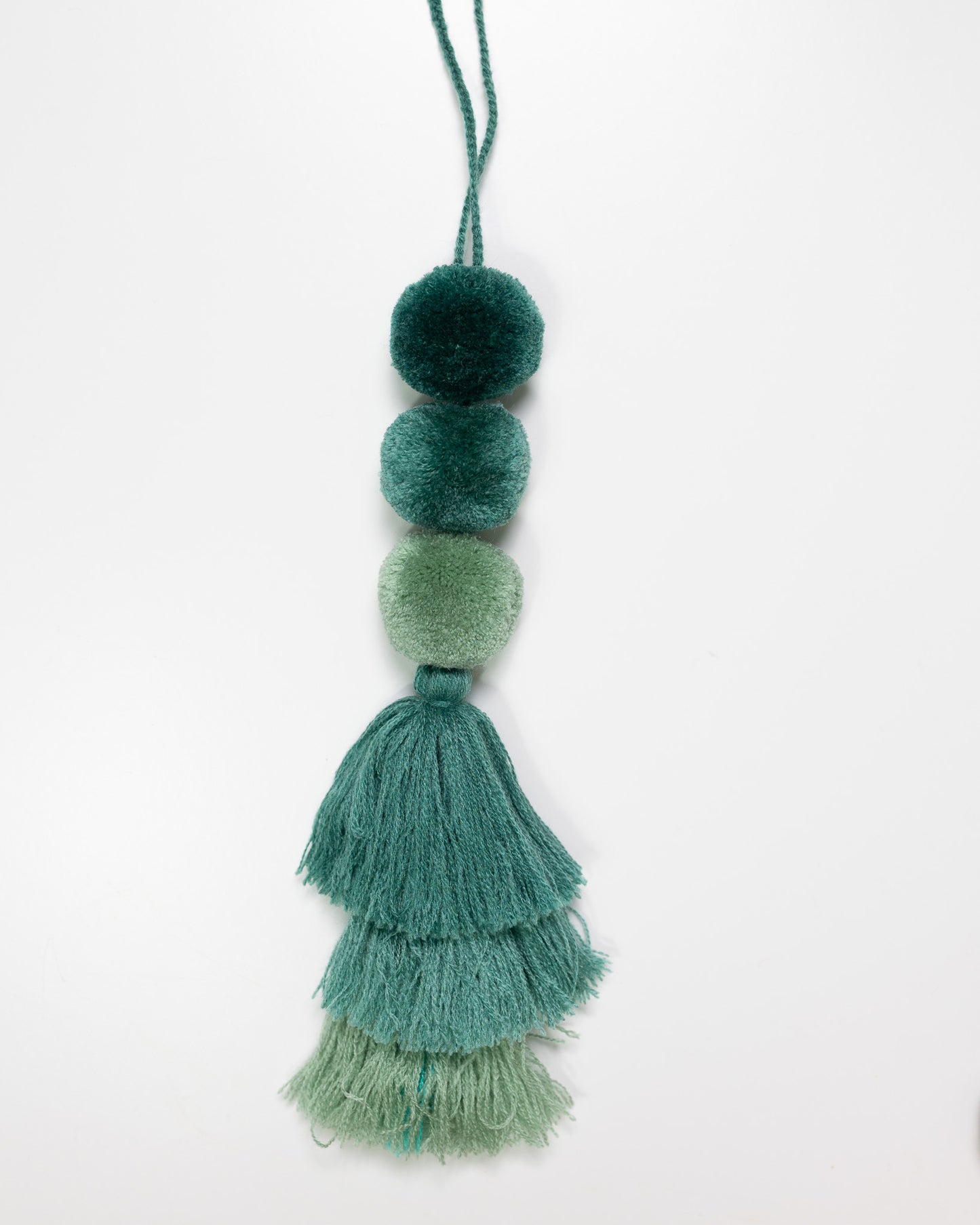 Triple Pom Tassel Bag Charm - Teal Mixed