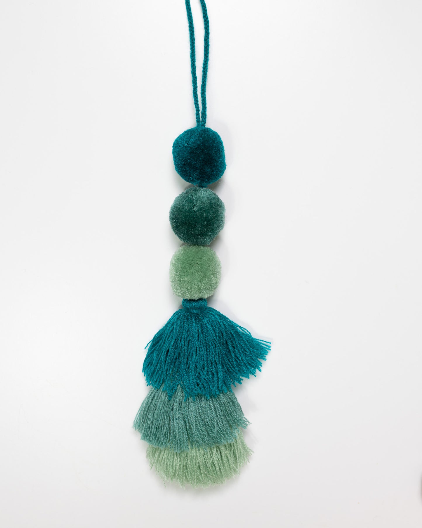 Triple Pom Tassel Bag Charm - Blue and Green Teal Mixed