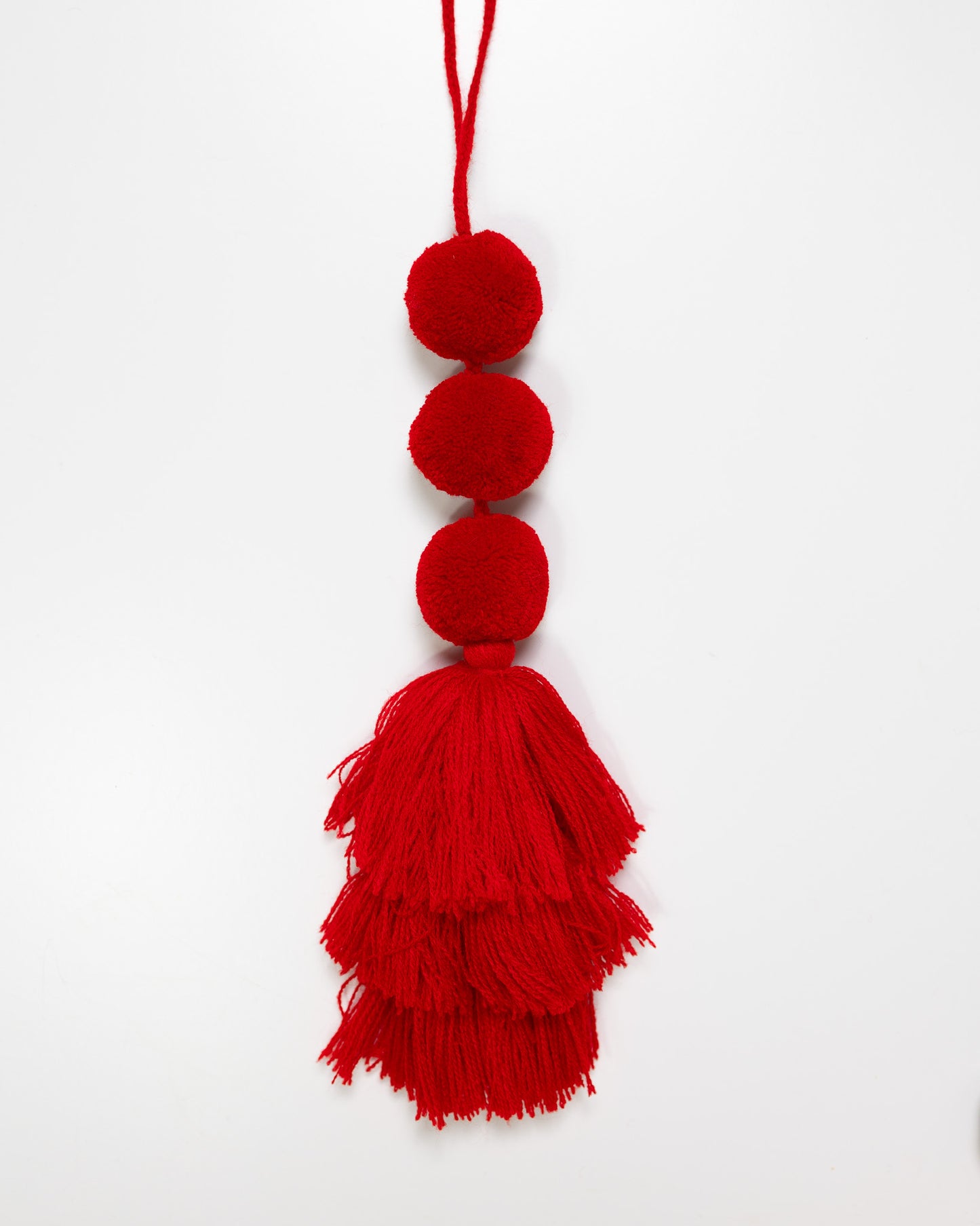 Triple Pom Tassel Bag Charm - Red