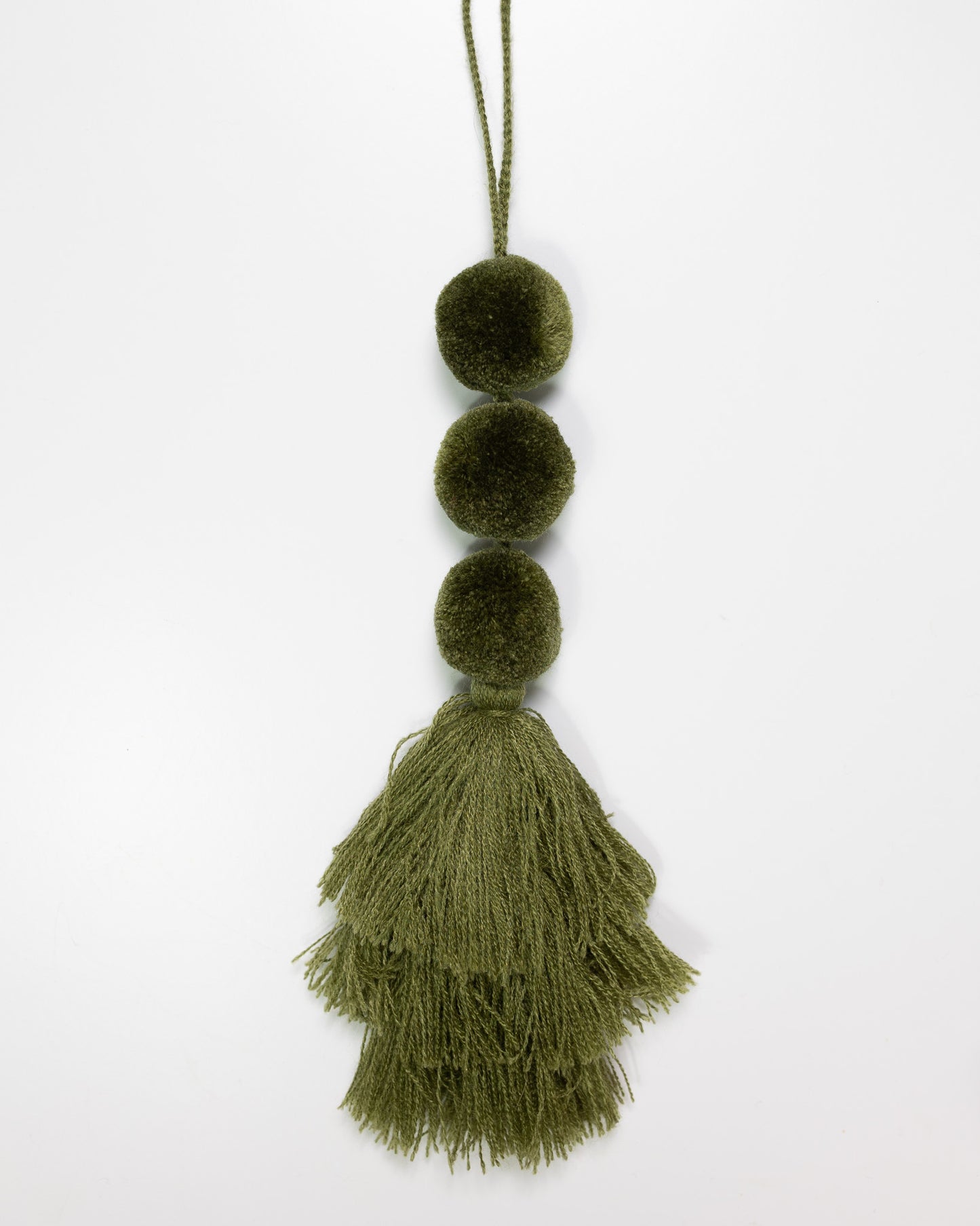 Triple Pom Tassel Bag Charm - Moss Green