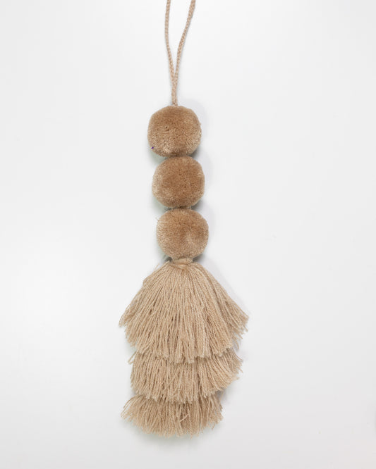 Triple Pom Tassel Bag Charm - Tan