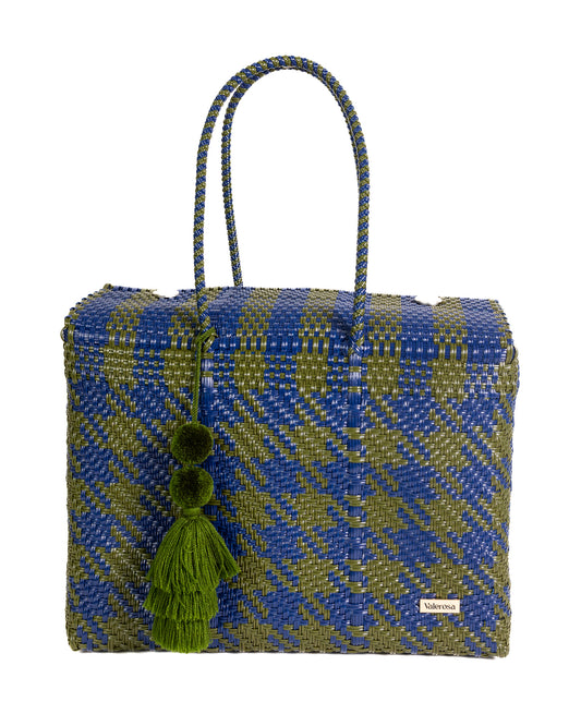 Olive and Navy Houndstooth Overnight Duffle