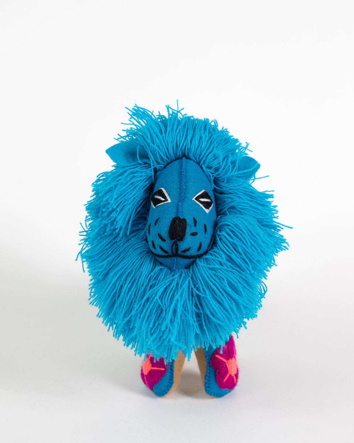Bright Blue Handmade Plush Stuffed Lion