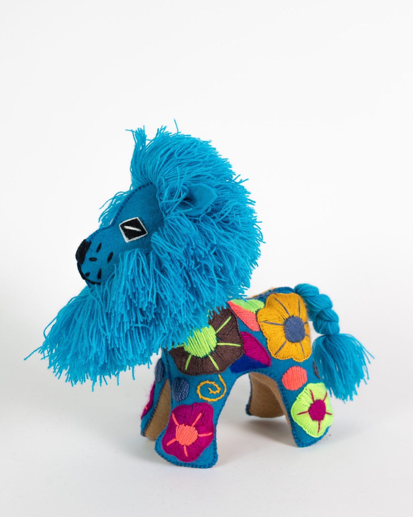Bright Blue Handmade Plush Stuffed Lion