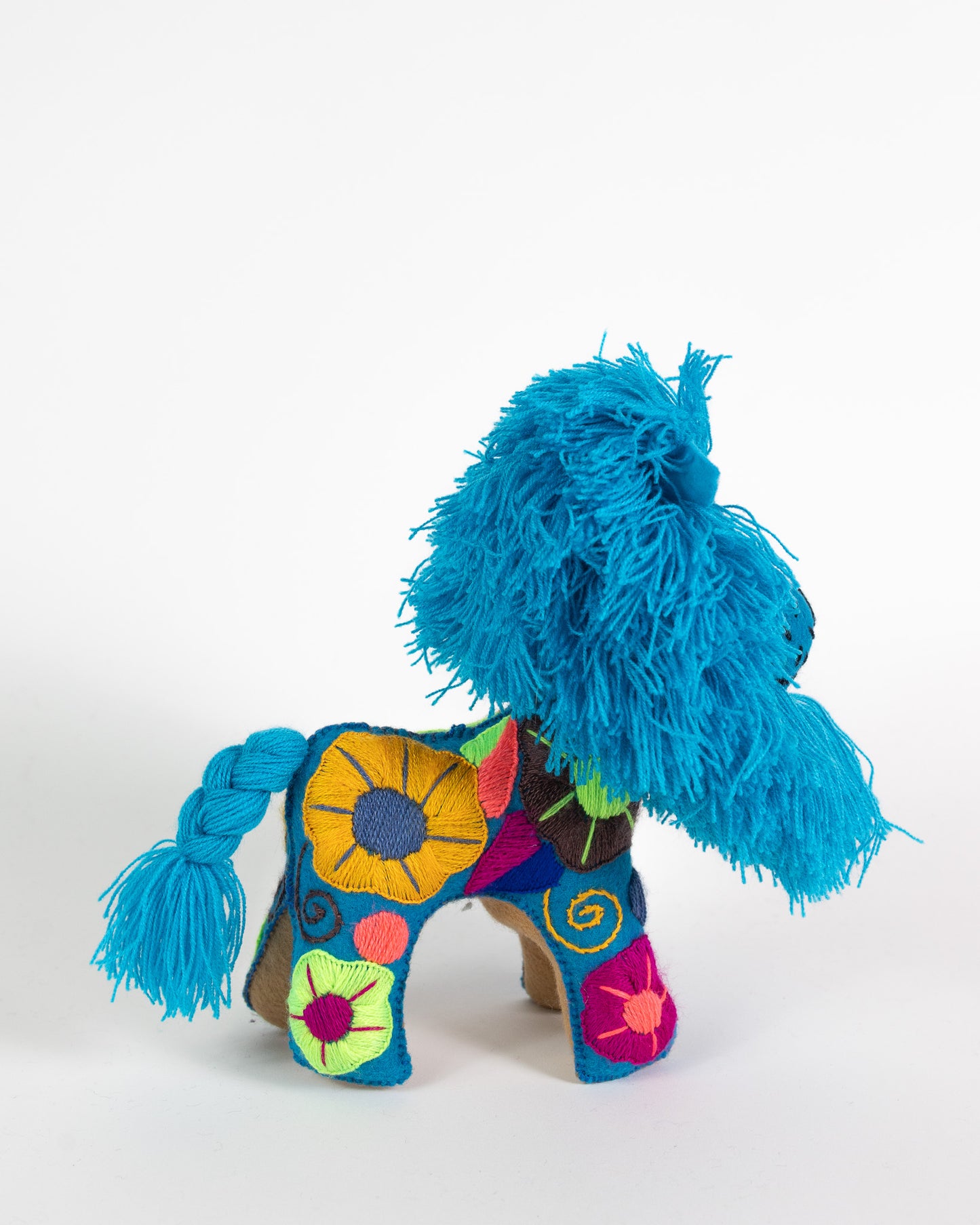 Bright Blue Handmade Plush Stuffed Lion