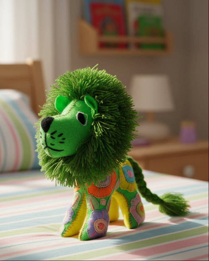 Lime Green Handmade Plush Stuffed Lion