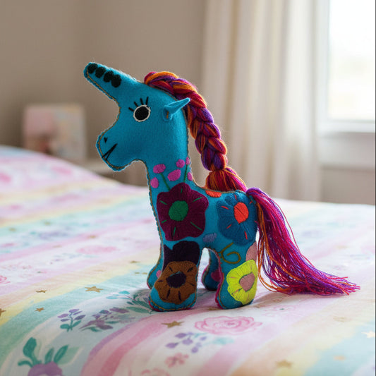 Blue Handmade Plush Stuffed Unicorn