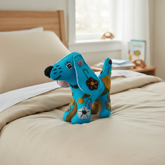 Blue Handmade Plush Stuffed Dog