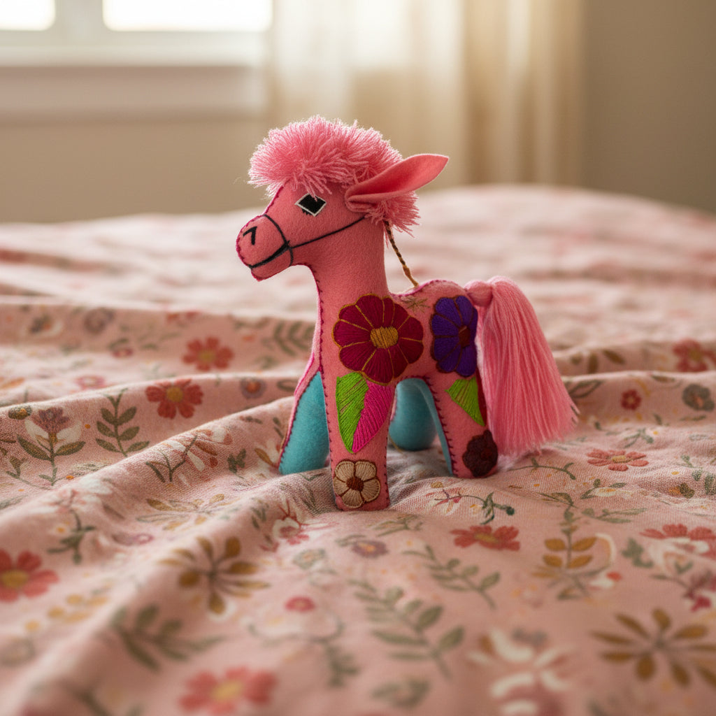 Pink Handmade Plush Stuffed Pony