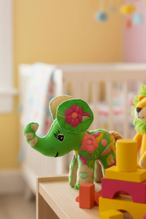 Lime Green Handmade Plush Stuffed Elephant