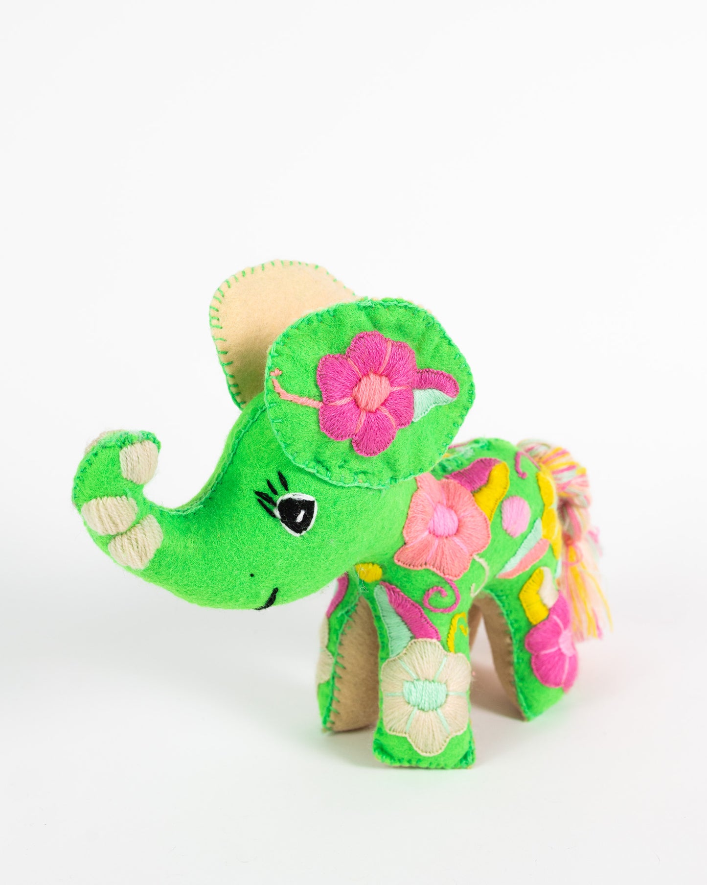 Lime Green Handmade Plush Stuffed Elephant