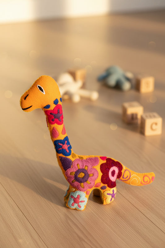 Orange Handmade Plush Stuffed Dinosaur