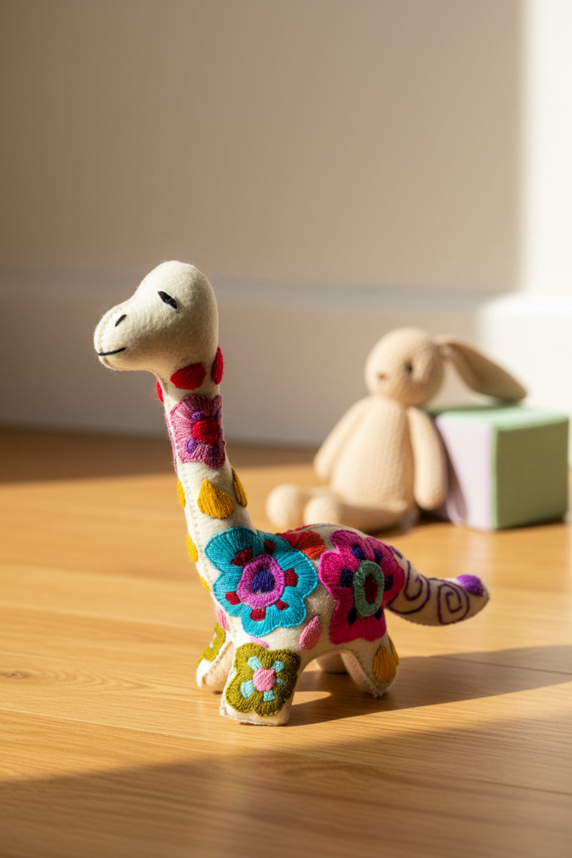 White Handmade Plush Stuffed Dinosaur