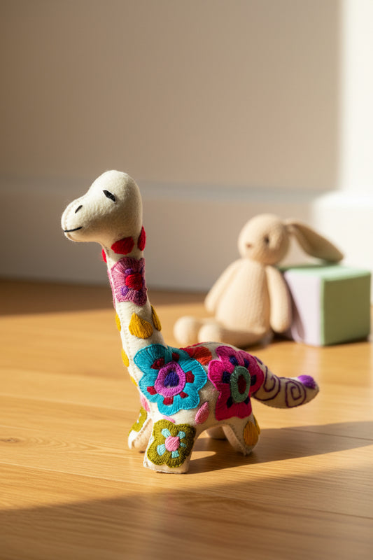 White Handmade Plush Stuffed Dinosaur