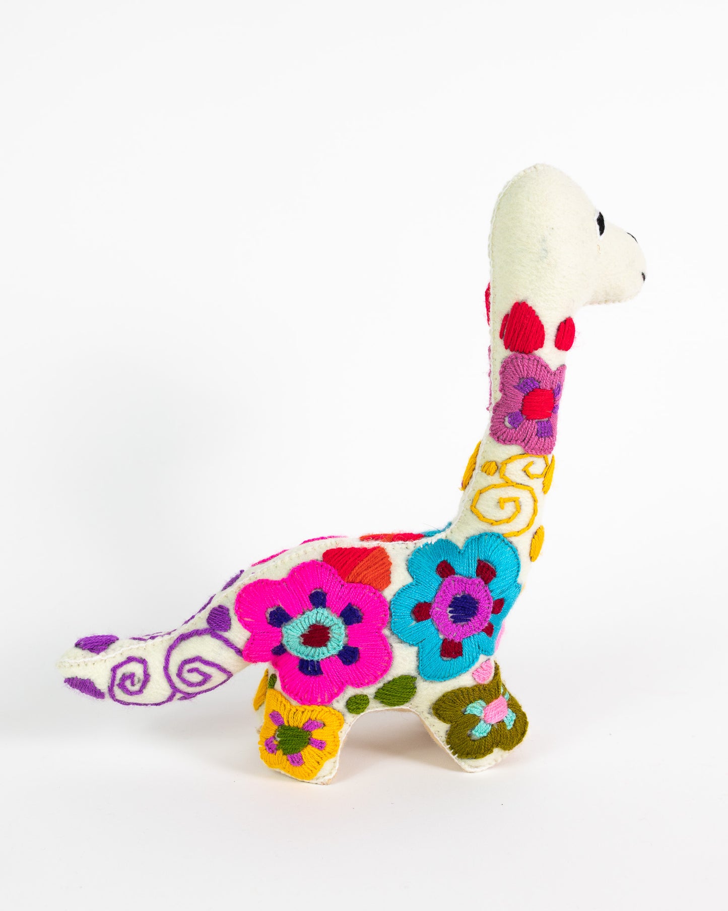 White Handmade Plush Stuffed Dinosaur