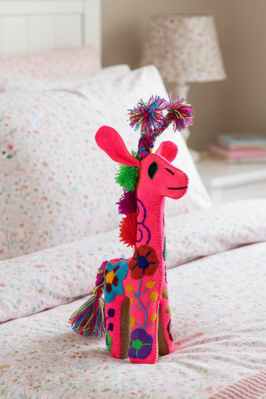 Hot Pink Handmade Plush Stuffed Giraffe