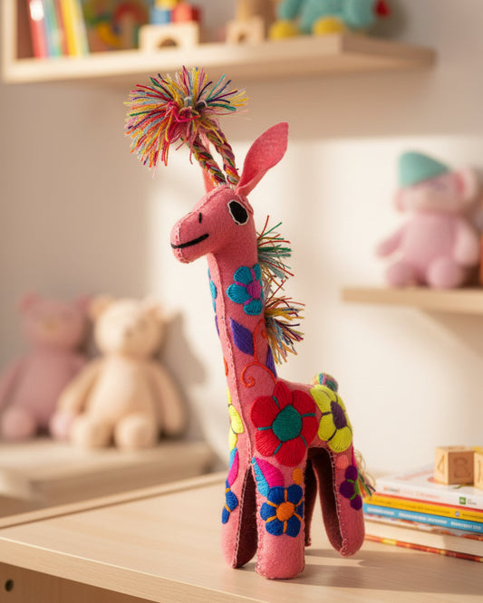Pink Handmade Plush Stuffed Giraffe