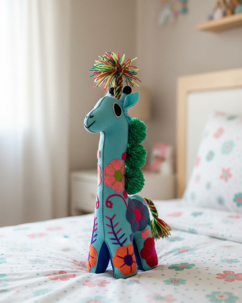 Turquoise Handmade Plush Stuffed Giraffe