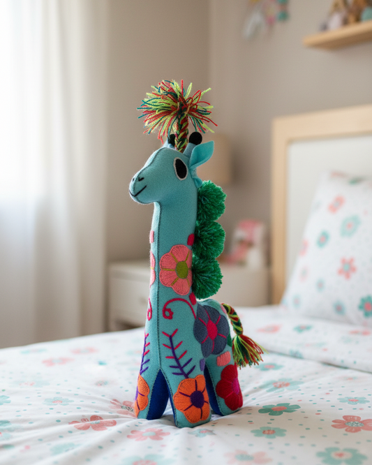 Turquoise Handmade Plush Stuffed Giraffe