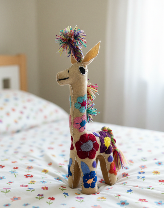 Beige Handmade Plush Stuffed Giraffe