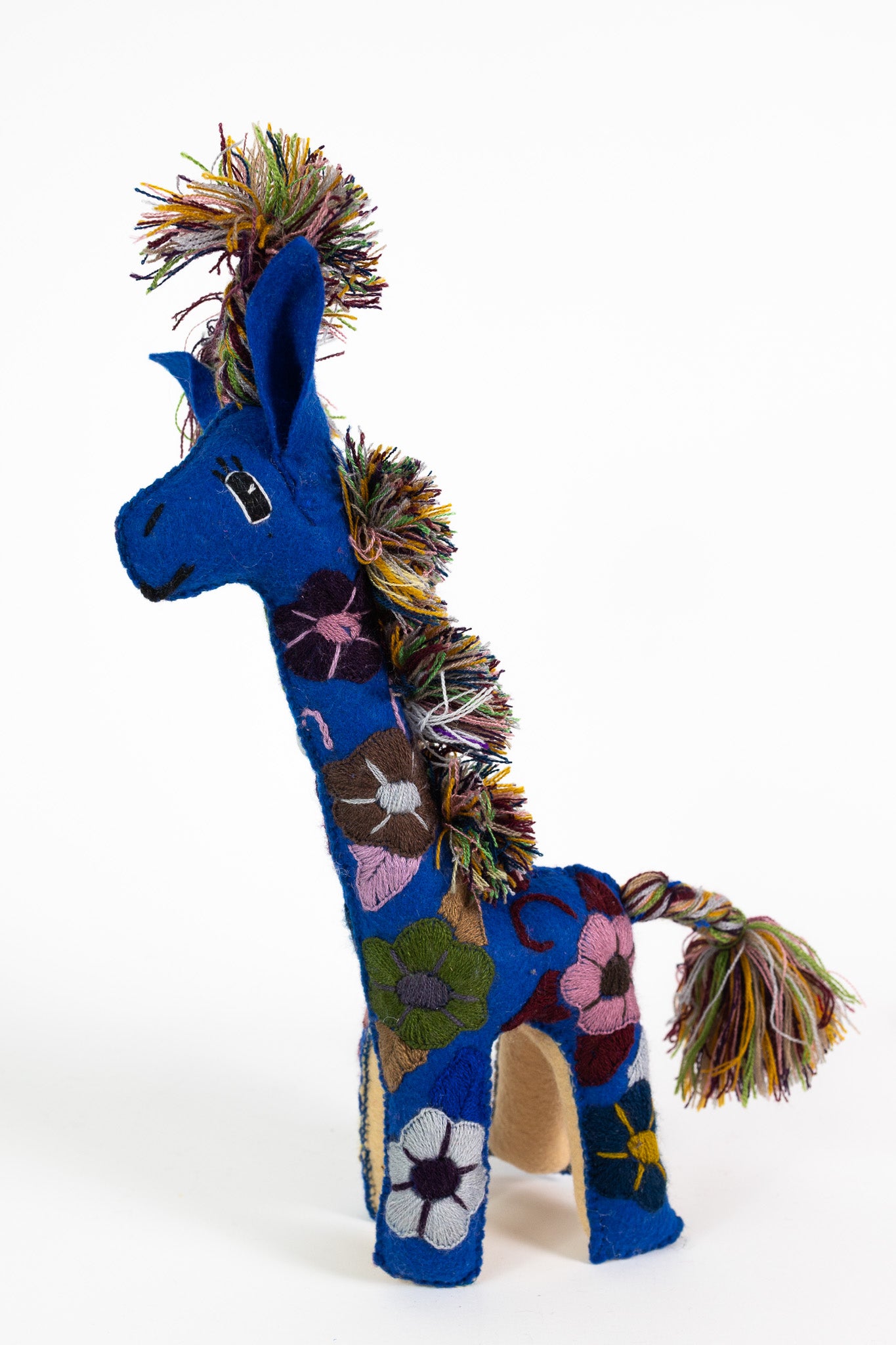 Large Cobalt Blue Handmade Plush Stuffed Giraffe